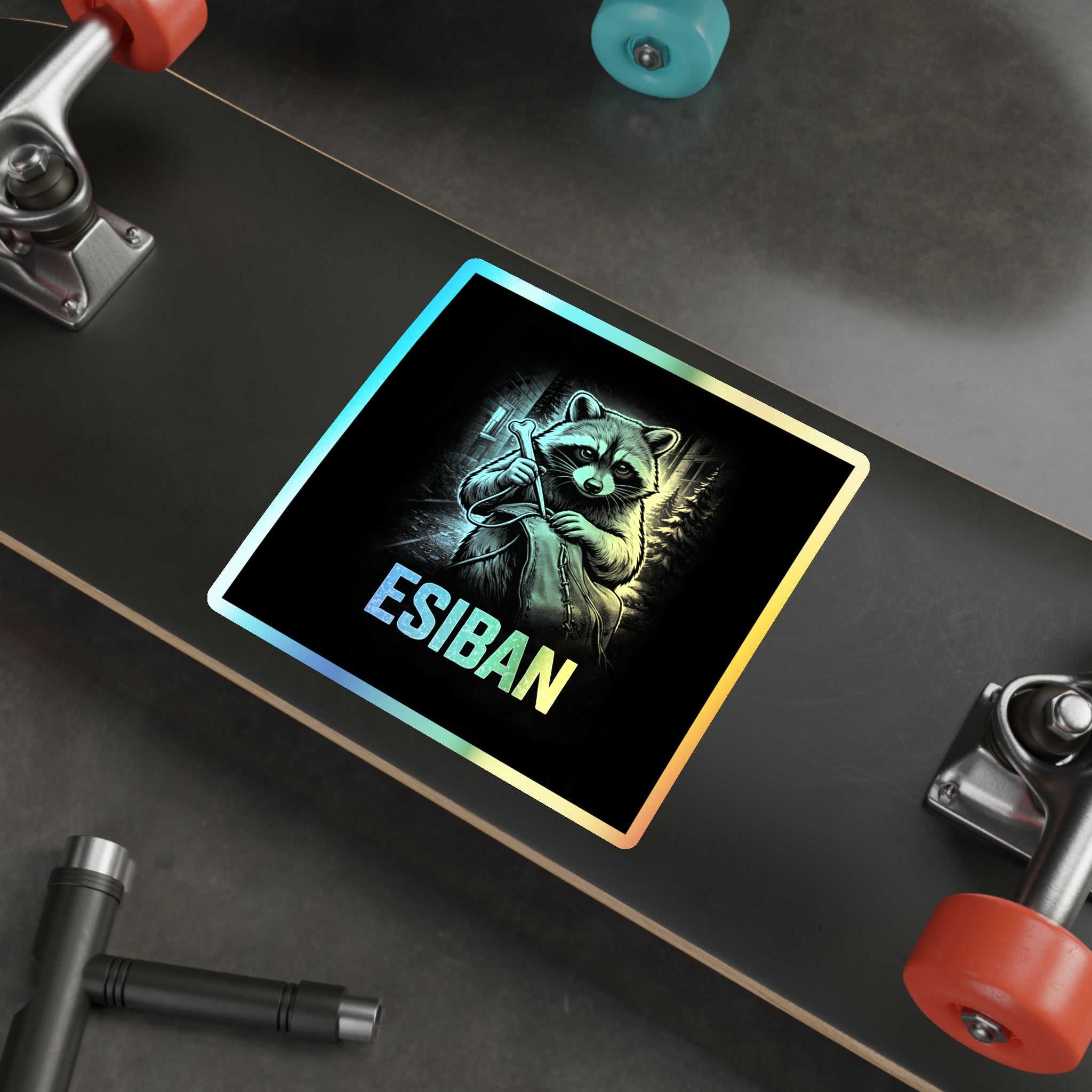 ESIBAN Holographic Raccoon Die-Cut Sticker