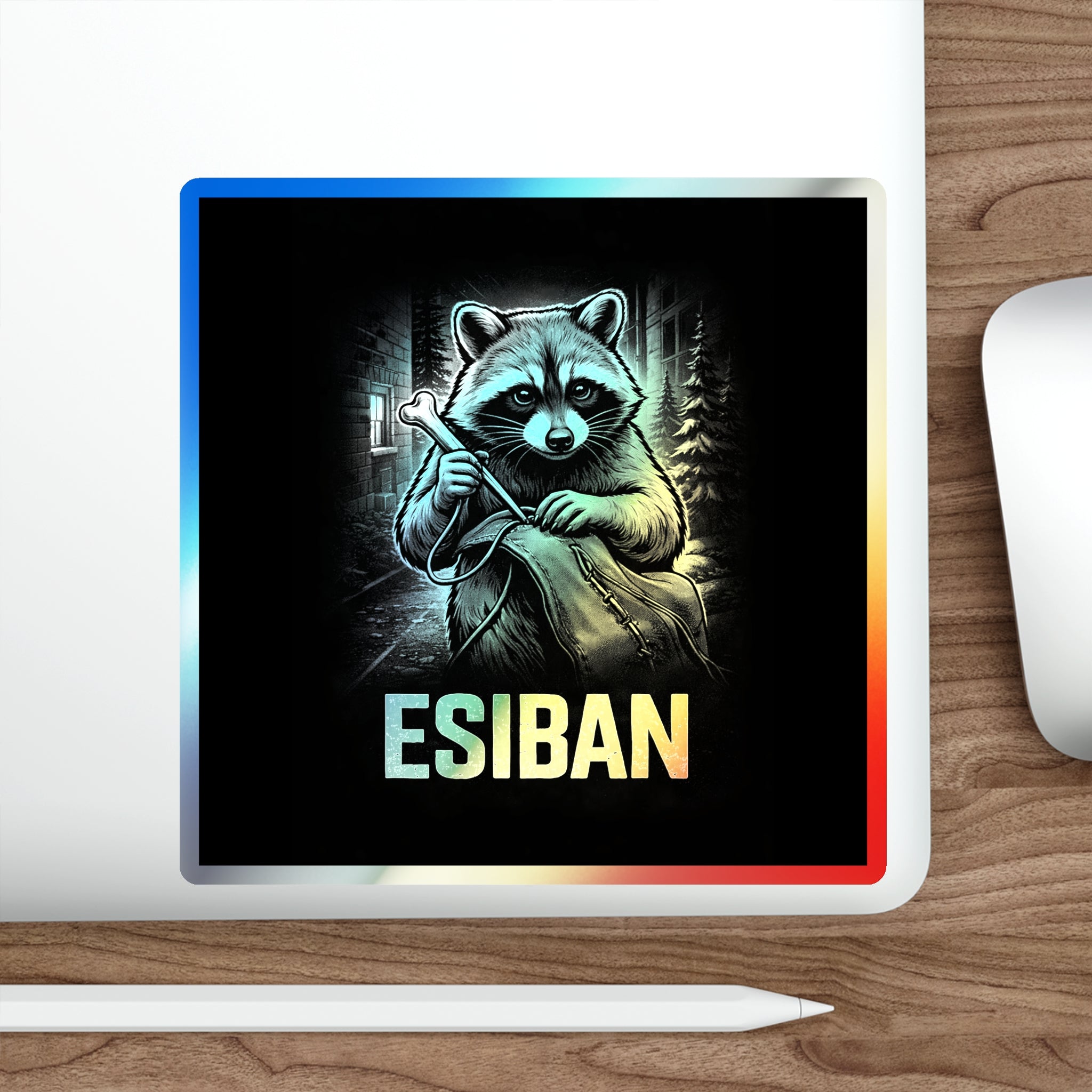 ESIBAN Holographic Raccoon Die-Cut Sticker