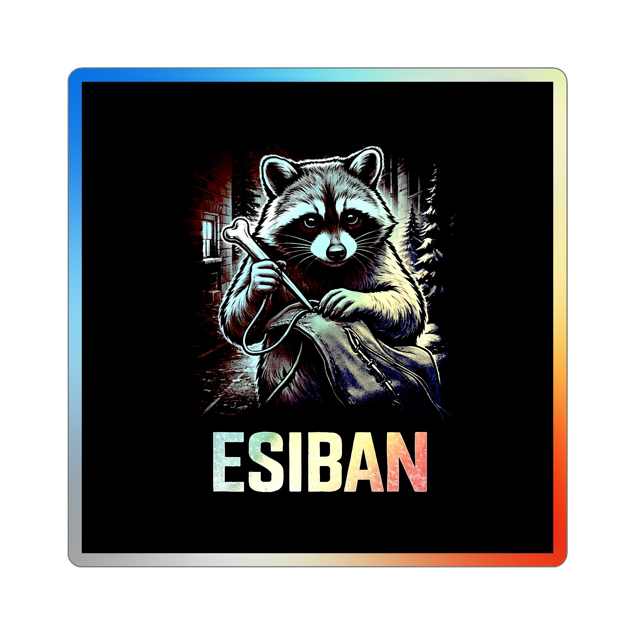 ESIBAN Holographic Raccoon Die-Cut Sticker