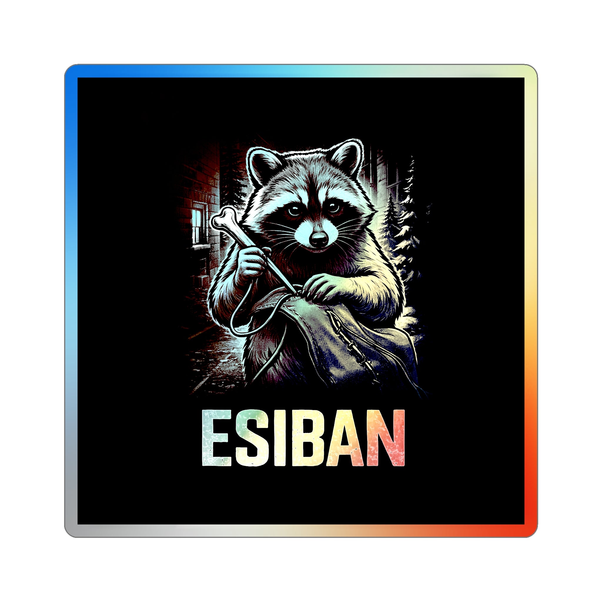 ESIBAN Holographic Raccoon Die-Cut Sticker