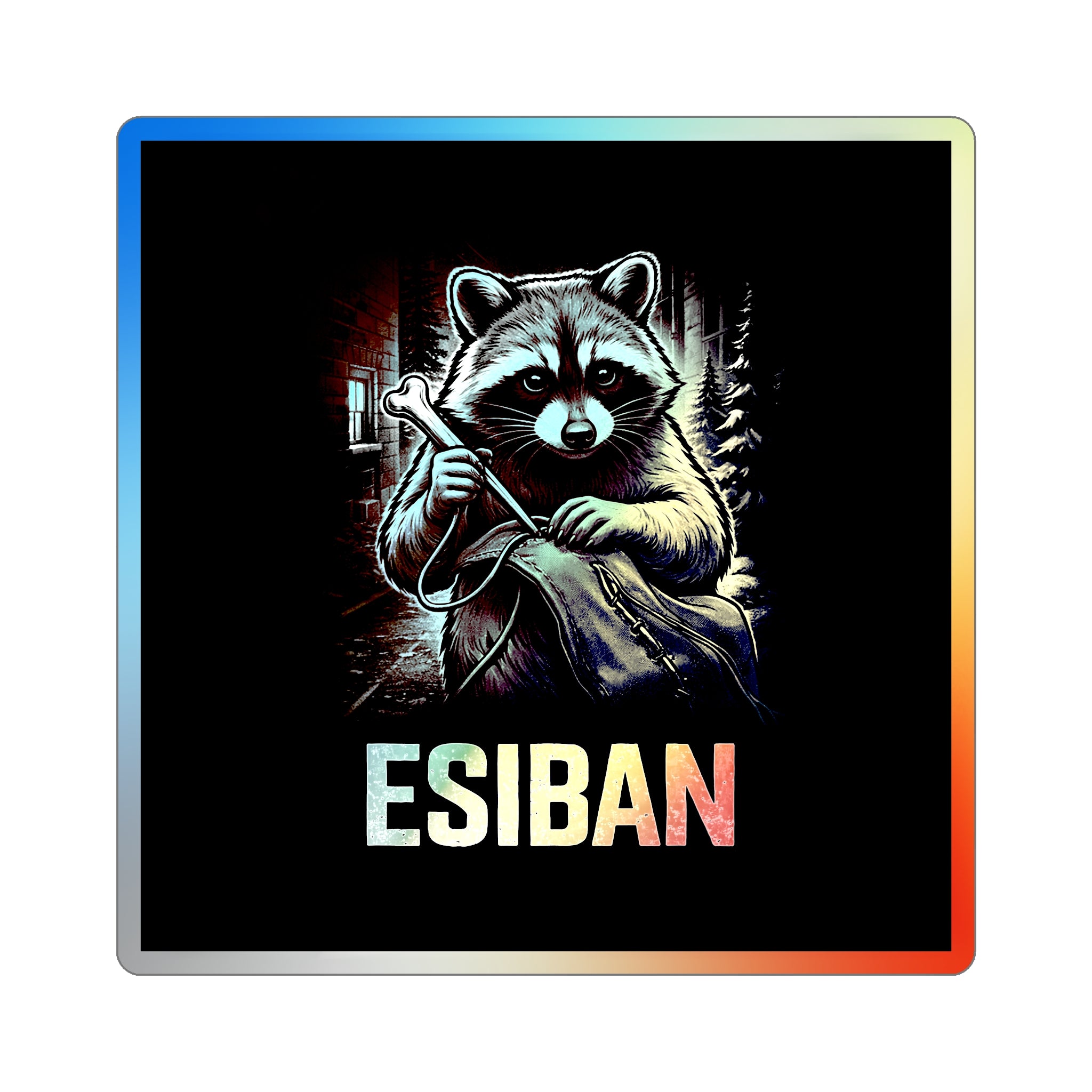 ESIBAN Holographic Raccoon Die-Cut Sticker